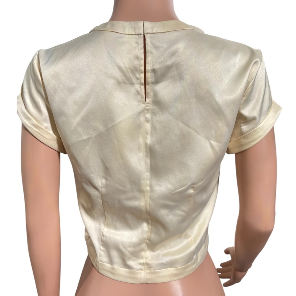NWT By ANTHROPOLOGIE Cream Satin Baby Tee Blouse - Picture 6 of 16